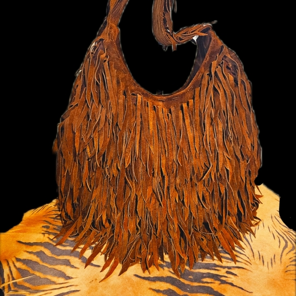 MOTIF 56 Chocolate Brn Suede Fringe Handbag EUC Vintage - Picture 2 of 7